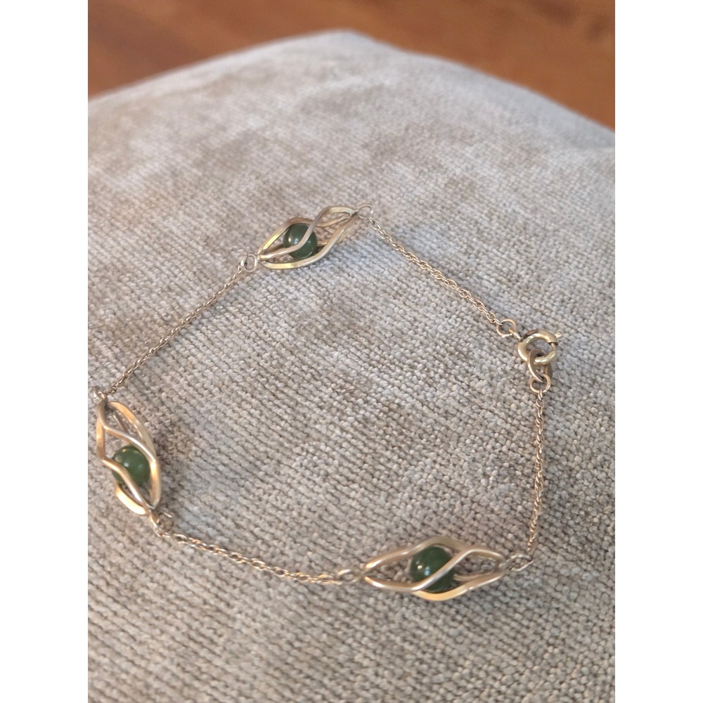Krementz 14K Gold Overlay Jade Caged Dainty Bracelet Vintage - Picture 7 of 9